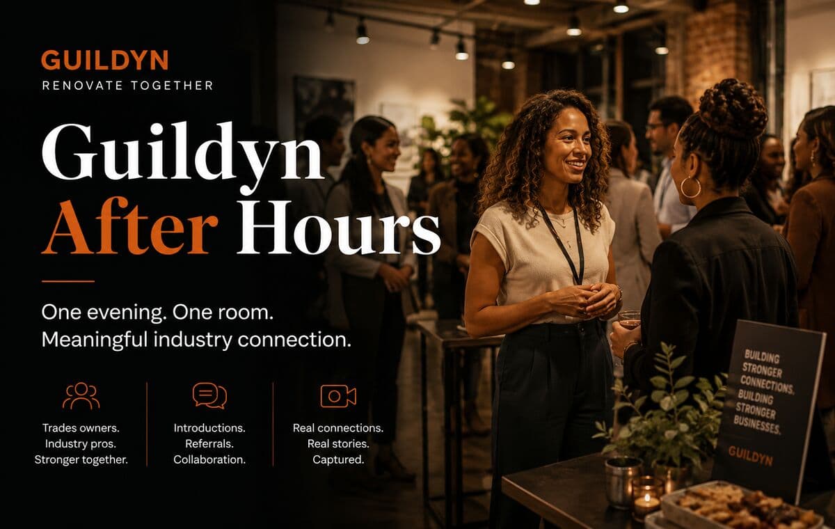 Trades and homeowners talking at a Guildyn After Hours event